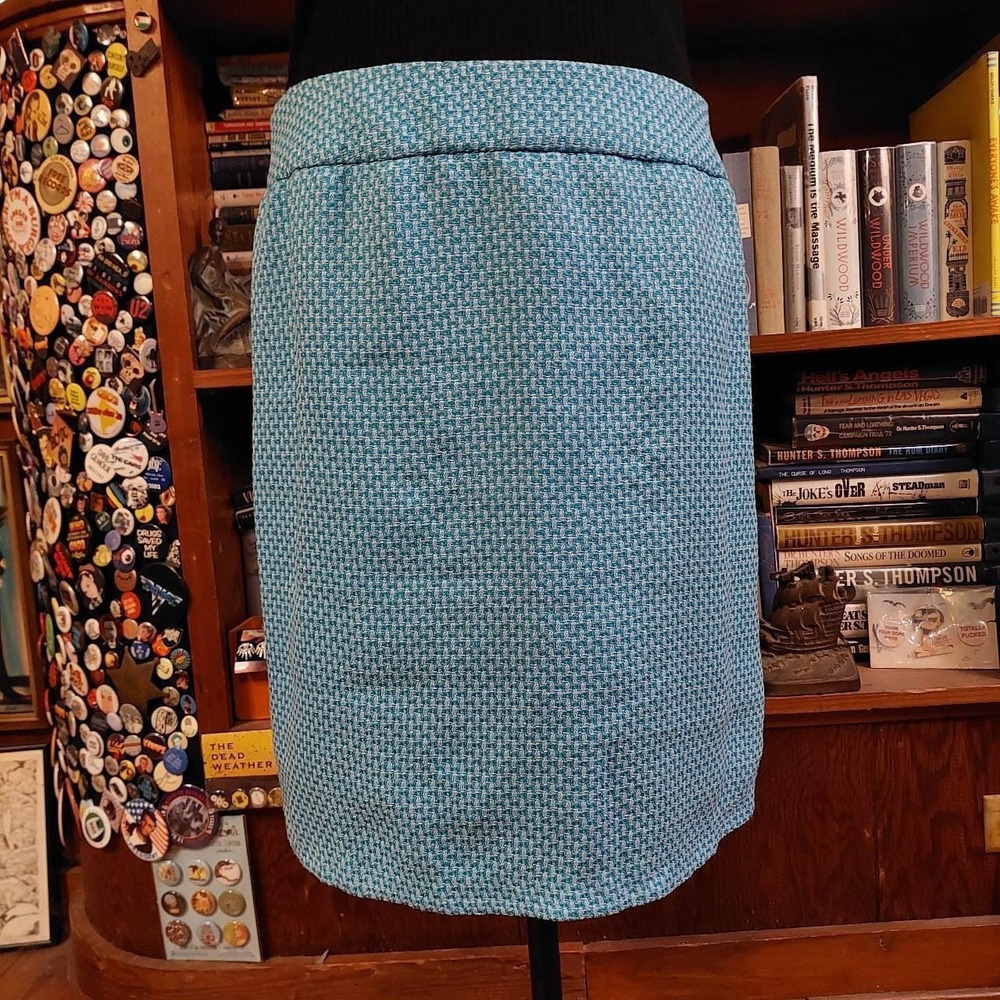 Bob Mackie Studio Vintage Blue Midi Pencil Skirt 12P Textured 90s - Picture 2 of 5